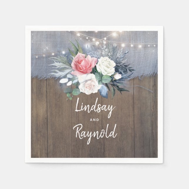 Servilleta De Papel Dusty Blue y Rubor Rustic Wedding (Anverso)