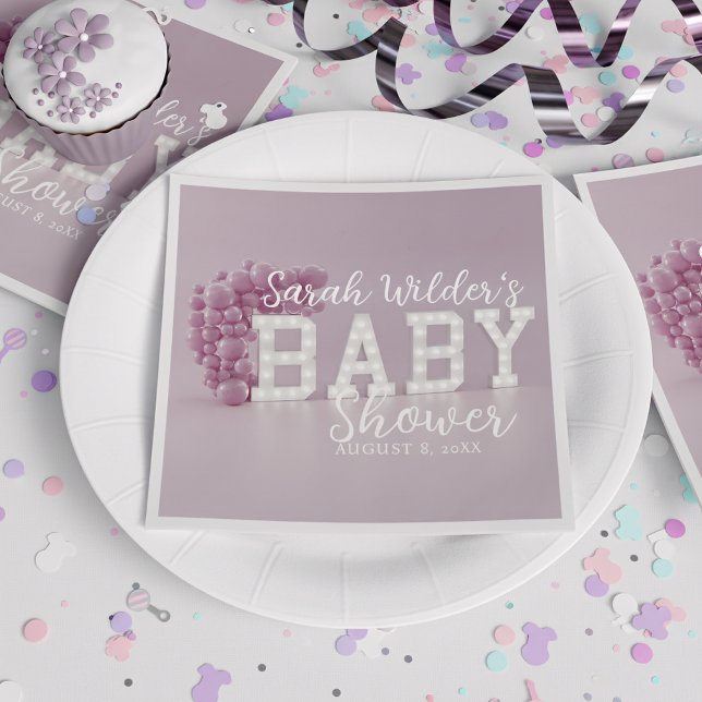 Servilleta De Papel Dusty Chica rosa Balloon Arch Baby Shower Napkins (A dusty pink baby shower paper napkin with space for your party details)