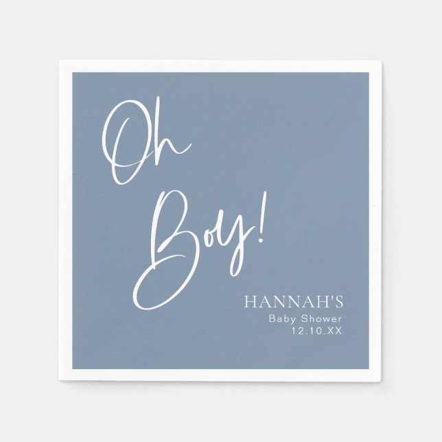 Servilleta De Papel Dusty/ Denim Blue Oh Boy Baby Shower (Anverso)