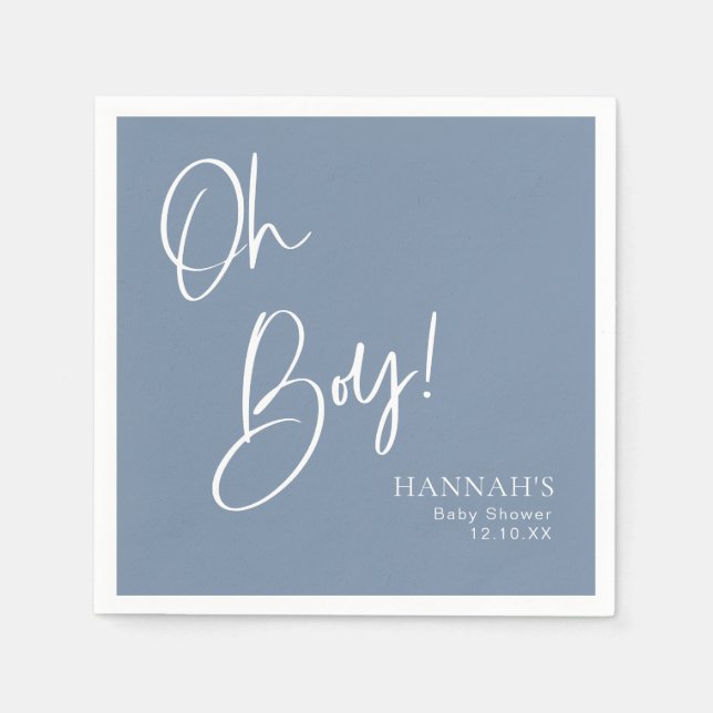 Servilleta De Papel Dusty/ Denim Blue Oh Boy Baby Shower (Anverso)
