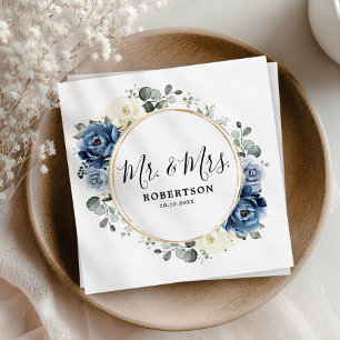 Servilleta De Papel Dusty Marina Azul Champagne Boda de marfil