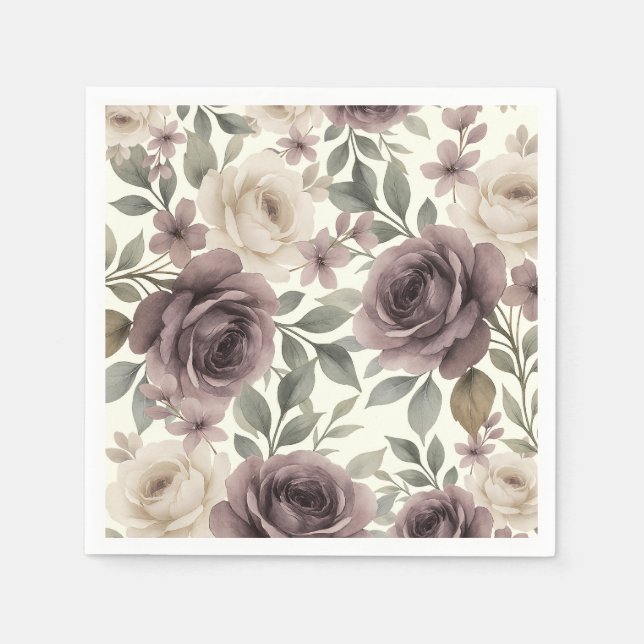 Servilleta De Papel Dusty Mauve & Ivory Bloom Boda Botánico (Anverso)