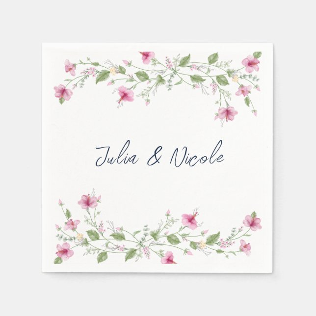 Servilleta De Papel Dusty Navy Blue Pink Hibiscus Bloom Shower (Anverso)