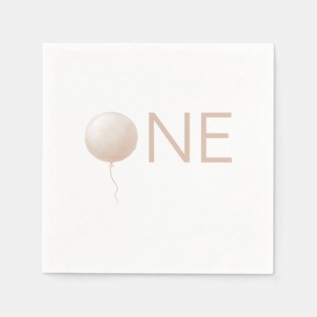 Servilleta De Papel Dusty Peach Balloon Modern First Birthday Party (Anverso)