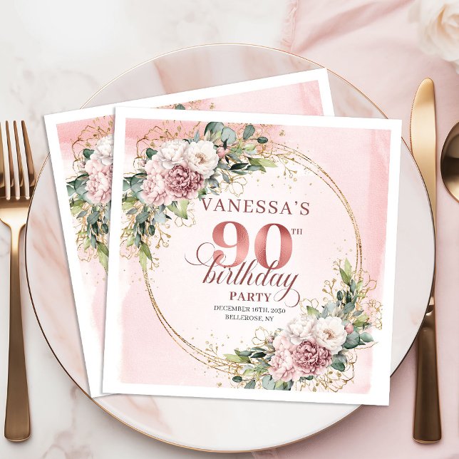 Servilleta De Papel Dusty Pink Eucalyptus Boho 90th Birthday Party   (Dusty Pink Eucalyptus Boho 90th Birthday Party Napkins)
