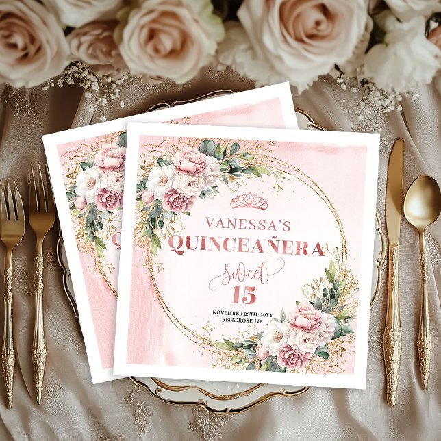 Servilleta De Papel Dusty Pink Floral Eucalyptus Birthday Napkins (Dusty Pink Floral Eucalyptus Birthday Napkins)