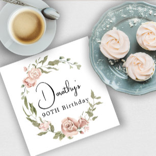 Servilleta De Papel Dusty Pink Rose Floral 90 cumpleaños
