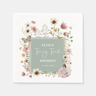 Servilleta De Papel Dusty Pink Sage Wildflower Fairy 1 cumpleaños