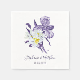Servilleta De Papel Dusty Purple Iris White Daisy Boda Botánico