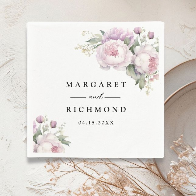 Servilleta De Papel Dusty Purple Peony Elegant Boda Floral (Subido por el creador)