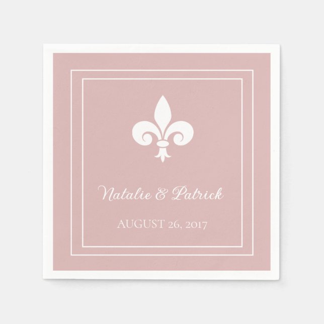 Servilleta De Papel Dusty Rosa Fleur de Lis Papel Boda (Anverso)