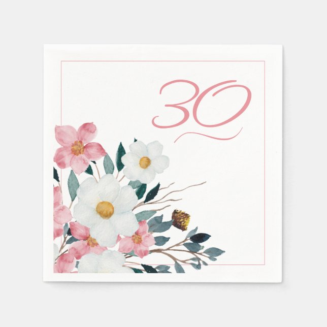 Servilleta De Papel Dusty Rosa Floral 30 cumpleaños (Anverso)
