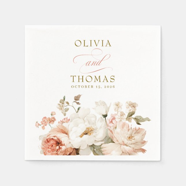 Servilleta De Papel Dusty Rose and Cream Earthy Botanical Wedding (Anverso)