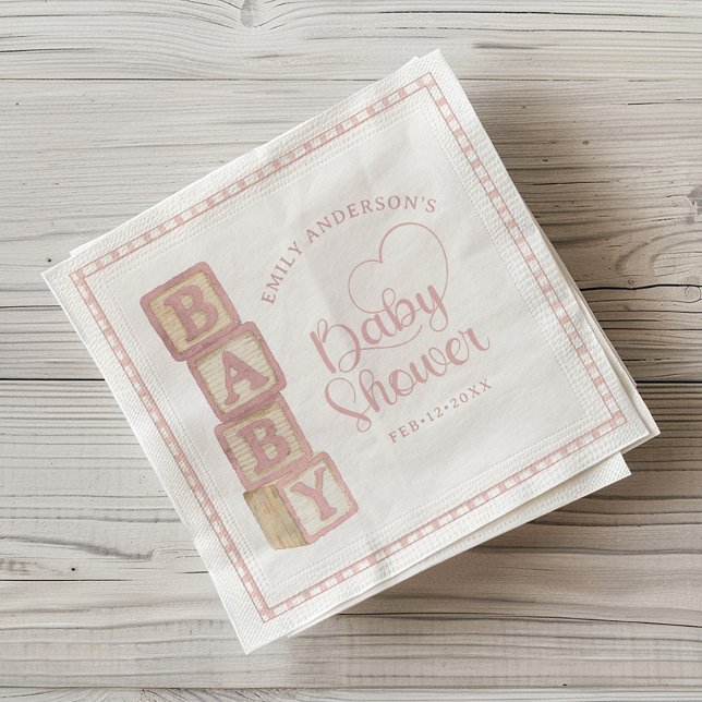 Servilleta De Papel Dusty Rose Baby Blocks Baby Shower Napkins (Baby Shower Napkins)