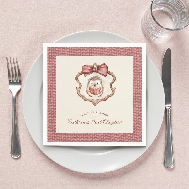 Servilleta De Papel Dusty Rose Bow Hedgehog Reading Baby Shower Napkin (Subido por el creador)