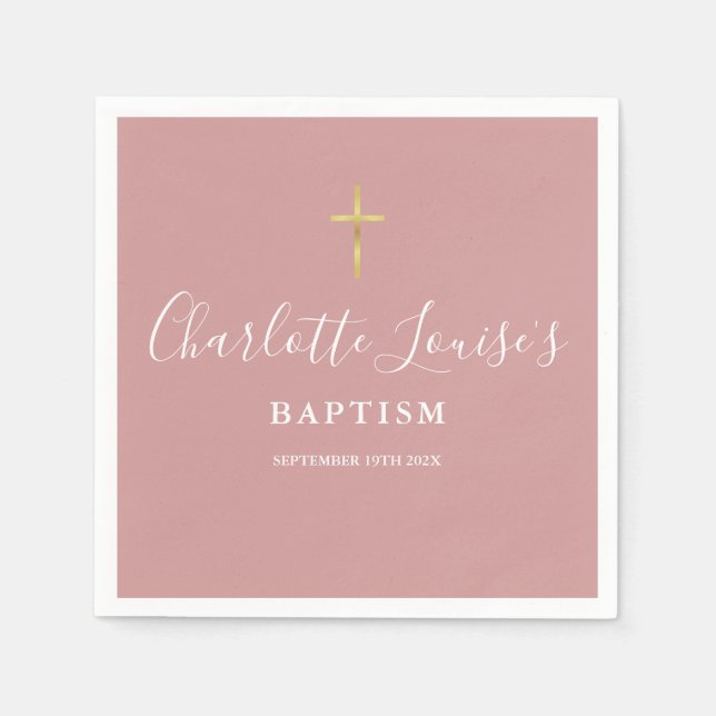 Servilleta De Papel Dusty Rose Pink Signature Baptism Christening (Anverso)