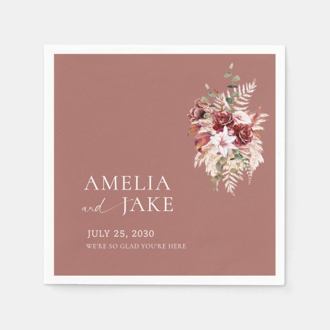 Servilleta De Papel Dusty Rosewood Floral Wedding (Anverso)