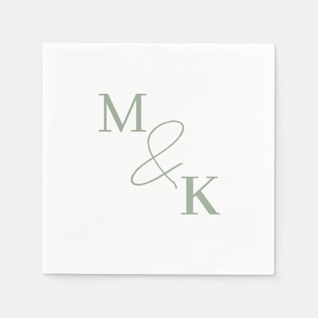 Servilleta De Papel Dusty Sage Green Ampersand Monograma Boda Napkin (Anverso)