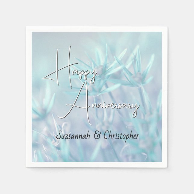 Servilleta De Papel Dusty Teal Floral Background Anniversary (Anverso)