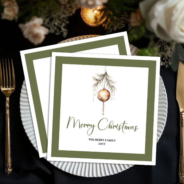 Servilleta De Papel Earth Tone Christmas Bauble Script Family Napkins (Earth Tone Christmas Bauble Script Family Napkins)