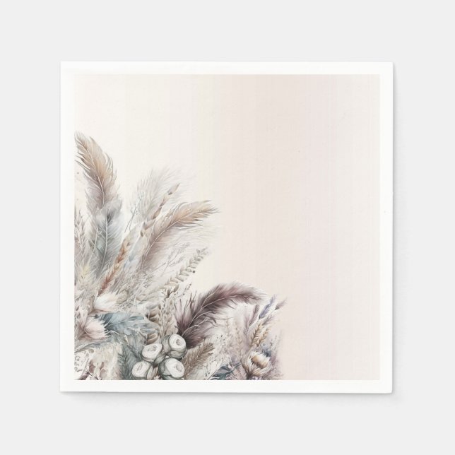 Servilleta De Papel Earthy Bohemian Floral Feathers Boda (Anverso)