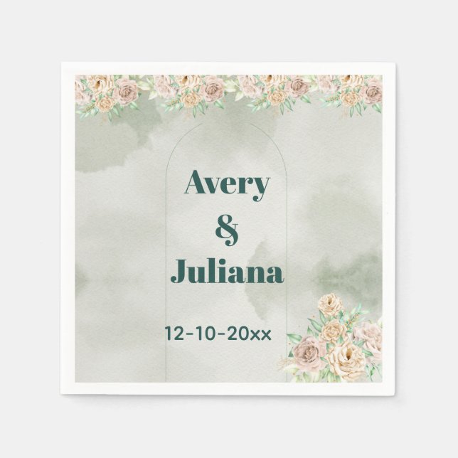 Servilleta De Papel Earthy Shades Flowers Boho Elegant Sage Green (Anverso)