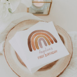 Servilleta De Papel Earthy Tone Watercolor Arcoiris Primer Cumpleaños