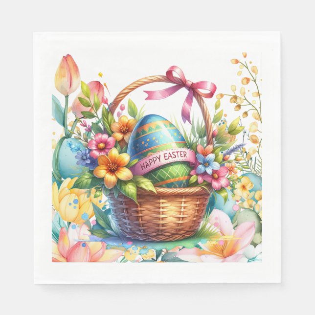 Servilleta De Papel Easter Basket Eggs & Spring Flowers (Anverso)