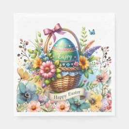 Servilleta De Papel Easter Basket Eggs & Spring Flowers