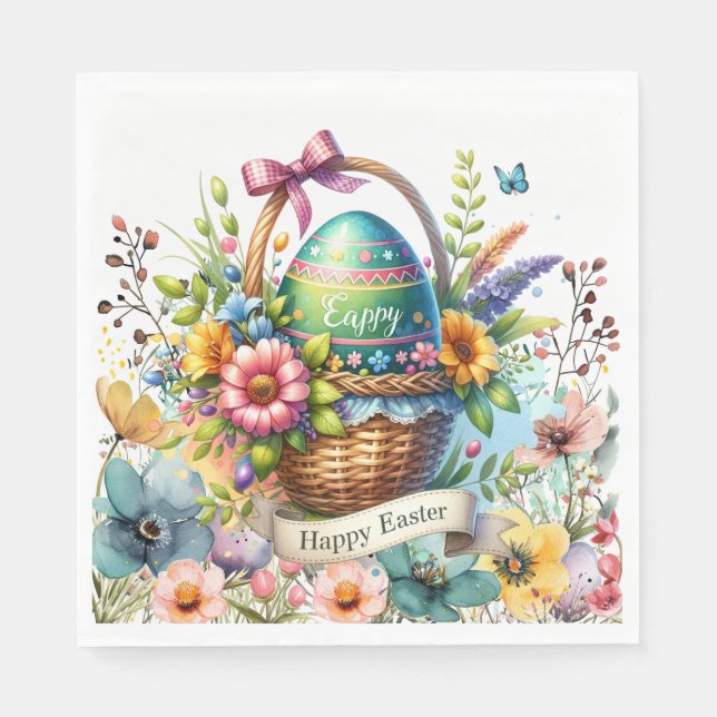 Servilleta De Papel Easter Basket Eggs & Spring Flowers (Anverso)
