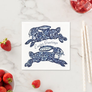 Servilleta De Papel Easter Blue & White Oriental Rabbits Bungalow Delf
