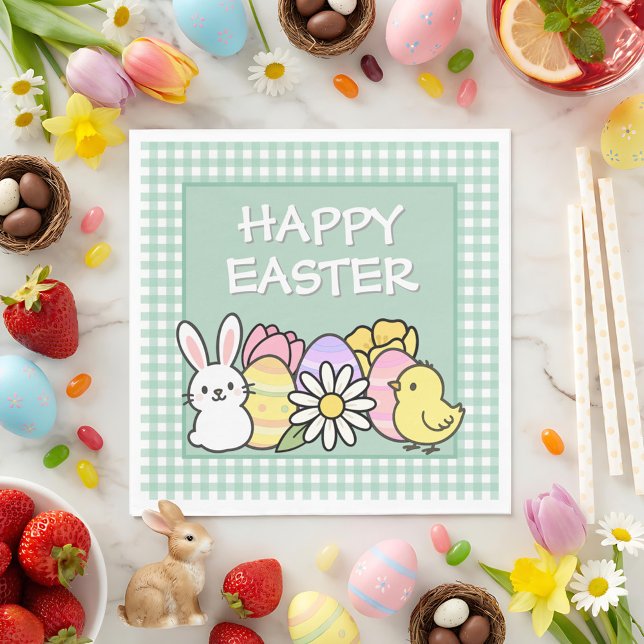 Servilleta De Papel Easter Brunch & Egg Hunt Green Gingham  (Subido por el creador)