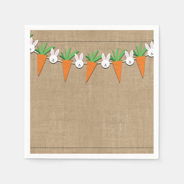 Servilleta De Papel Easter Bunny & Carrots Garland Birthday Party (Anverso)