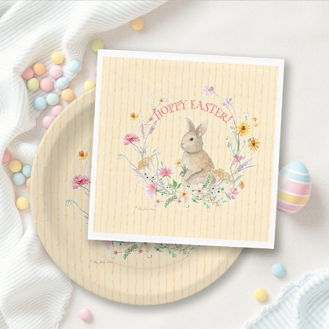 Servilleta De Papel Easter Bunny Pastel Wildflowers w Yellow Ribbons (Subido por el creador)
