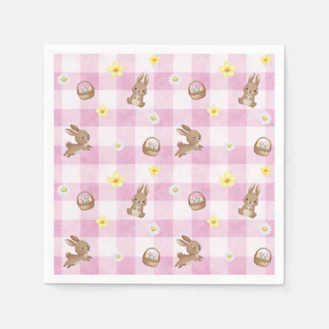 Servilleta De Papel Easter Bunny Pink Gingham (Anverso)