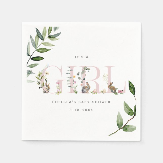 Servilleta De Papel Easter Bunny Rabbit Eucalyptus Chica Baby Shower (Anverso)