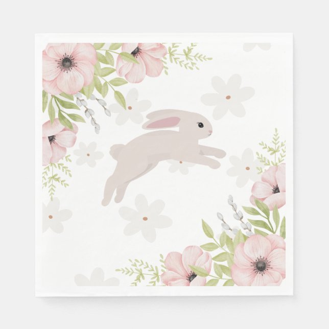Servilleta De Papel Easter Bunny Rabbit Pink Flowers (Anverso)
