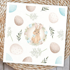 Servilleta De Papel Easter Eggys Bunny Spring White Beige Pastel Azul
