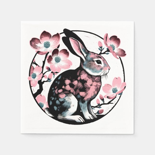 Servilleta De Papel Easter Spring Bunny Rabbit Dogwood (Anverso)