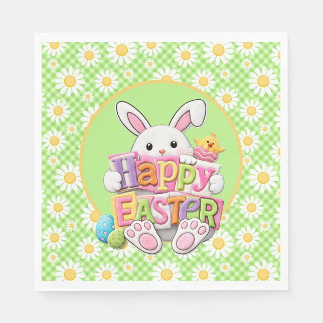 Servilleta De Papel Easter Spring Daisy Bunny  (Anverso)