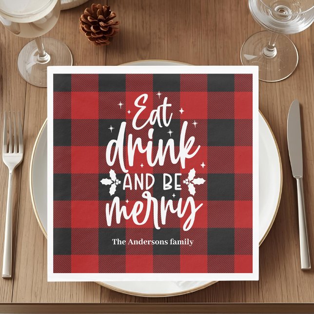 Servilleta De Papel Eat Drink & Be Merry Red Buffalo Plaid Christmas  (Subido por el creador)