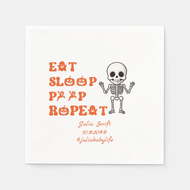 Servilleta De Papel Eat Sleep Poop Repete Cute Octubre Nuevo Skeleton (Anverso)