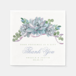 Servilleta De Papel Echeveria acuarela con cinta morada