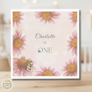 Servilleta De Papel Echinacea acuarela y abeja cumpleaños 1er año