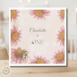 Servilleta De Papel Echinacea acuarela y abeja cumpleaños 1er año