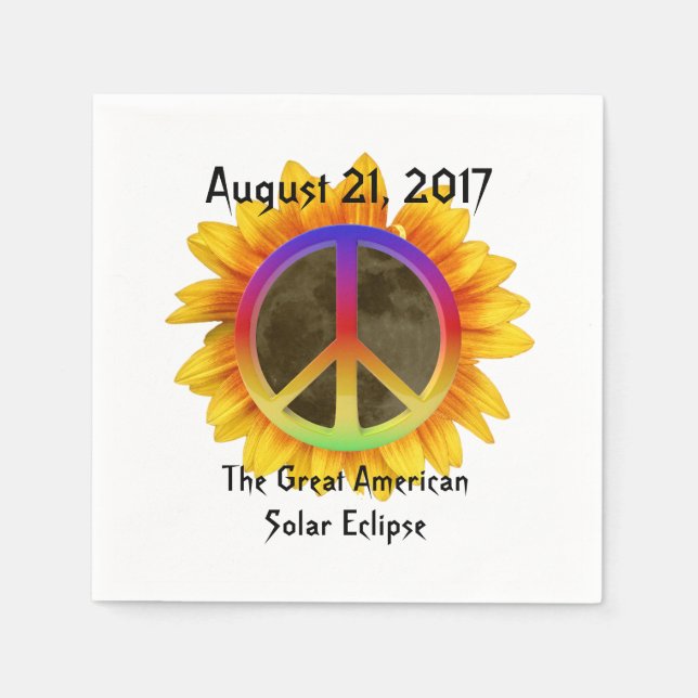 Servilleta De Papel Eclipse solar, símbolo de girasol y paz de 2017 (Anverso)