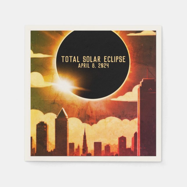 Servilleta De Papel Eclipse solar total CITY 8 de abril de 2024 luna d (Anverso)