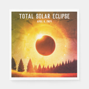 Servilleta De Papel Eclipse solar total retro 8 de abril de 2024