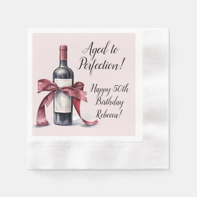 Servilleta De Papel Edad a Perfección Personalizable Vino Cumpleaños (Anverso)