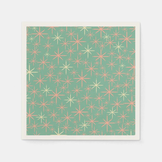 Servilleta De Papel Edad atómica Twinkling Estrellas retro Verde azula (Anverso)